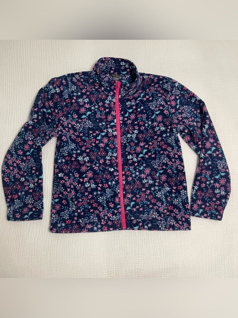 Eddie Bauer Navy Floral Zip Fleece with Pink Accents